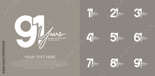 Anniversary logo set vector design, white color for celebration event