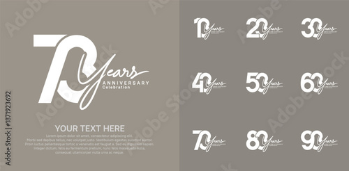 Anniversary logo set vector design, white color for celebration event