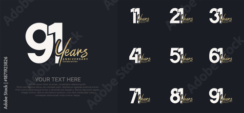 Anniversary logo set vector design, white and gold color for celebration event
