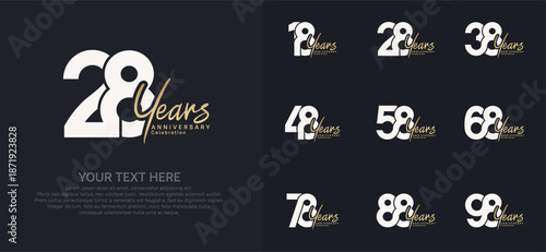 Anniversary logo set vector design, white and gold color for celebration event