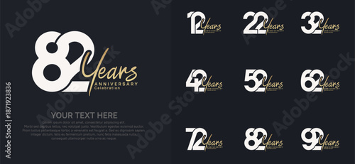 Anniversary logo set vector design, white and gold color for celebration event