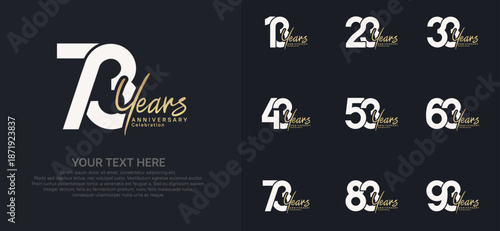 Anniversary logo set vector design, white and gold color for celebration event