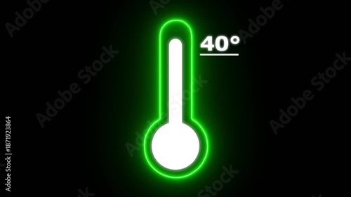 Neon Celsius thermometer displayed temperature 40 degree. Thermometer equipment showing hot or cold weather. 4K Video motion graphic animation.
