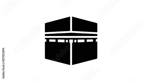 Kaaba Cube Silhouette Isolated on White Background