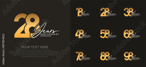 Anniversary logo set vector design, gold and silver for celebration event