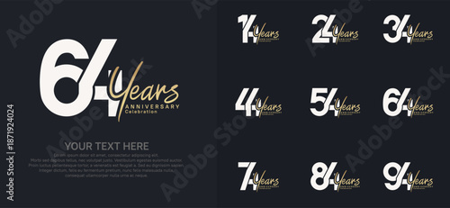 Anniversary logo set vector design, white and gold color for celebration event