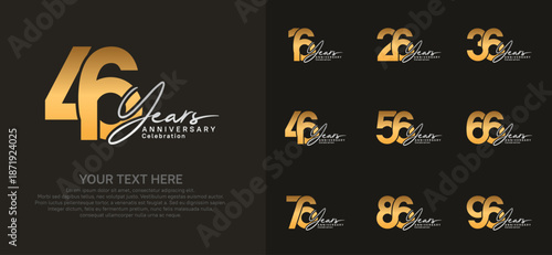 Anniversary logo set vector design, gold and silver for celebration event