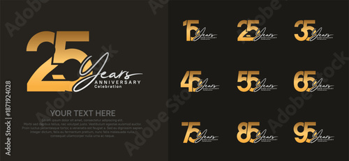 Anniversary logo set vector design, gold and silver for celebration event