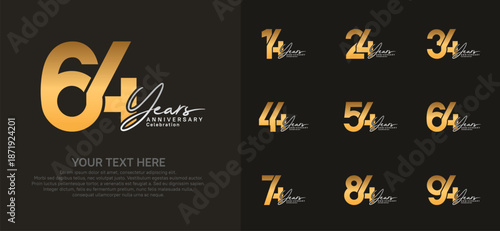 Anniversary logo set vector design, gold and silver for celebration event