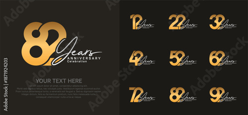 Anniversary logo set vector design, gold and silver for celebration event