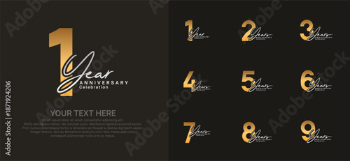 Anniversary logo set vector design, gold and silver for celebration event