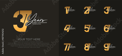 Anniversary logo set vector design, gold and silver for celebration event