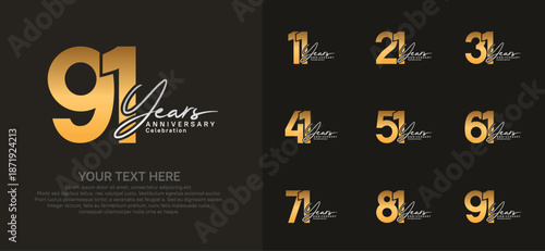 Anniversary logo set vector design, gold and silver for celebration event