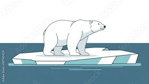 Polar Bear Standing on Iceberg in Arctic Ocean, Climate Change Illustration