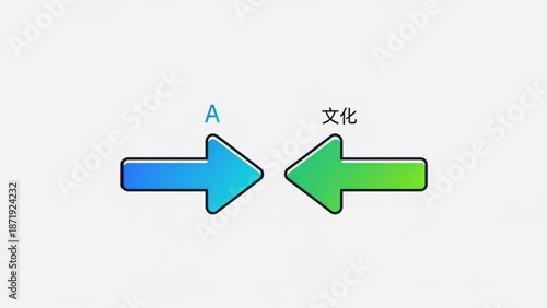 Blue and Green Arrows Pointing Opposite Directions with Letter A and Chinese Character