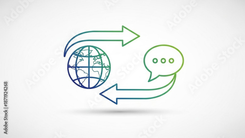 Global Communication Network with Speech Bubble and Arrows