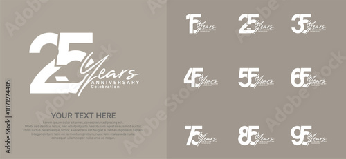 Anniversary logo set vector design, white color for celebration event