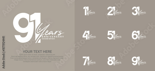 Anniversary logo set vector design, white color for celebration event