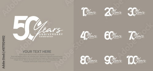 Anniversary logo set vector design, white color for celebration event