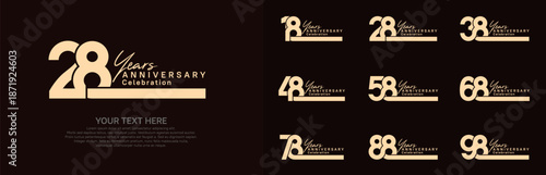 Anniversary logo set vector design, brown color for celebration event