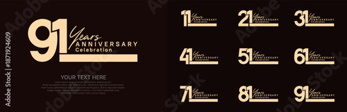 Anniversary logo set vector design, brown color for celebration event