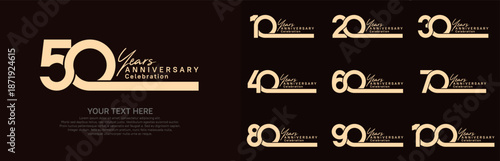 Anniversary logo set vector design, brown color for celebration event