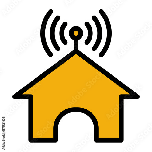 Real Estate Buildings Wifi House Icon from Network and Database Icon Collection (Solid Color Lineal style)