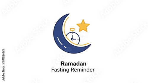 A minimalist vector graphic of a Ramadan fasting reminder icon with a crescent moon and star