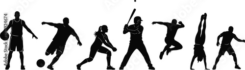 Active sports athletes silhouettes set for architectural cad drawing flat vector illustration isolated on white background for gym and fitness design