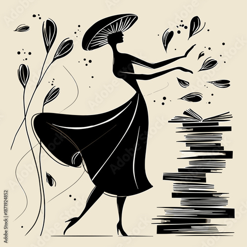 Elegant Woman Reading with Floral Accents