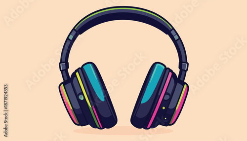 Stylish Headphones Illustration with Vibrant Accents for Music Lovers.