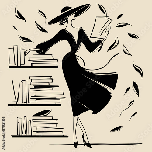 Elegant Woman Reading with Floral Accents