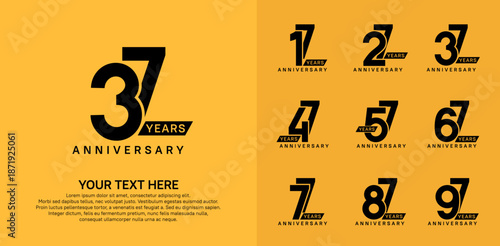 Anniversary logo set vector design, black color for celebration event