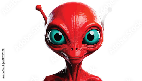Intense Red Alien Portrait with Piercing Blue Eyes.