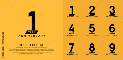 Anniversary logo set vector design, black color for celebration event
