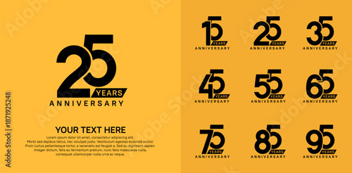 Anniversary logo set vector design, black color for celebration event