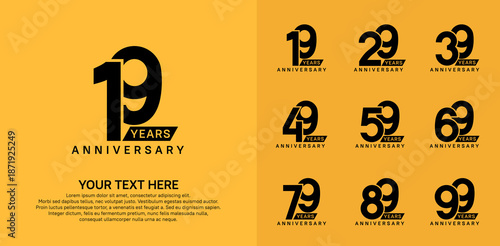 Anniversary logo set vector design, black color for celebration event