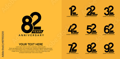 Anniversary logo set vector design, black color for celebration event