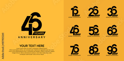Anniversary logo set vector design, black color for celebration event
