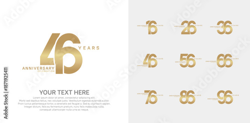 Anniversary logo set vector design, golden color for celebration event