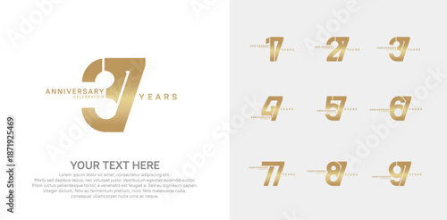 Anniversary logo set vector design, golden color for celebration event