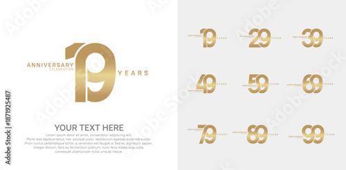 Anniversary logo set vector design, golden color for celebration event