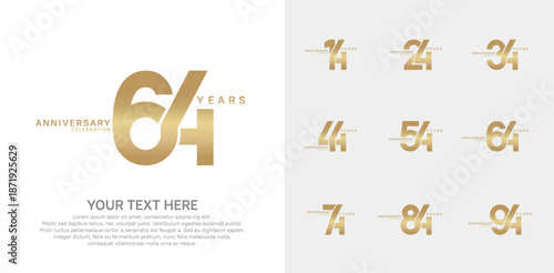 Anniversary logo set vector design, golden color for celebration event