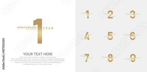 Anniversary logo set vector design, golden color for celebration event