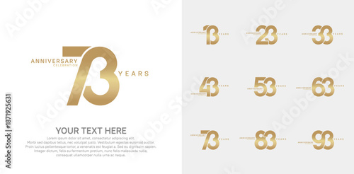 Anniversary logo set vector design, golden color for celebration event