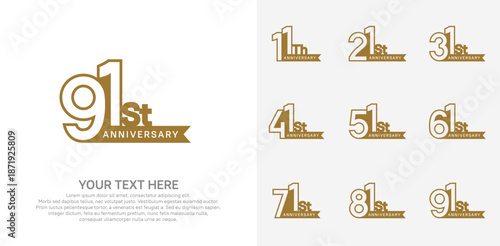 Anniversary logo set vector design, brown color for celebration event