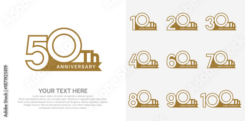 Anniversary logo set vector design, brown color for celebration event