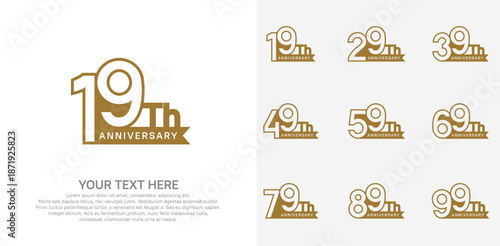 Anniversary logo set vector design, brown color for celebration event