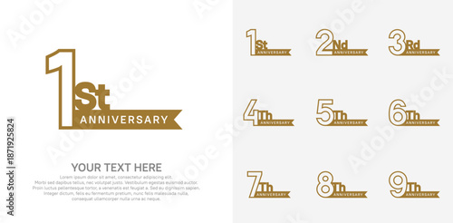 Anniversary logo set vector design, brown color for celebration event