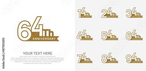 Anniversary logo set vector design, brown color for celebration event